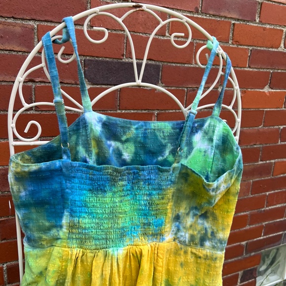 Free People sundress, tie dyed cotton in shades of blue, green and yellow - Picture 5 of 8